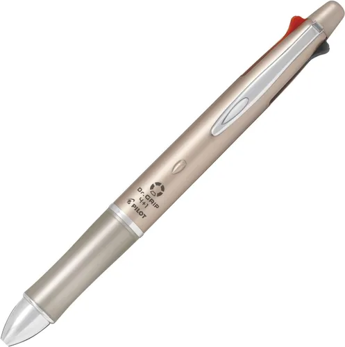 Pilot Dr. Grip 4+1, Multipluma de 4 colores de 0.7 mm con punta esférica y lápiz mecánico de 0.5 mm - Cuerpo dorado champán (BKHDF1SFN-CG)