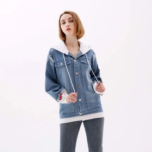 Miniatura 3 de NECHARI Chaqueta vaquera con capucha para cosplay