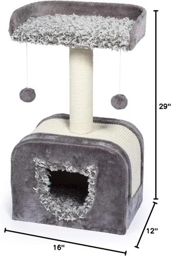 Miniatura 6 de Prevue Pet Products Kitty Power Paws Shag Hideaway - Árbol para gatos de interior y condominio con camas de felpa, perchas y poste rascador