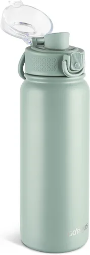Miniatura 9 de GOPPUS Botella de agua de acero inoxidable aislada de 20 oz sin BPA, excelente para viajes, con tapa para beber - A prueba de fugas y sudor con tapa