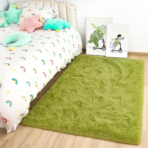 Miniatura 22 de Noahas - Alfombra suave y afelpada para habitación de niña y sala de estar, colorida, decoración para guardería, teñido anudado arcoíris, azul