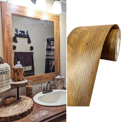 Miniatura 8 de YESUS Marco de papel tapiz 3D de grano de madera gris oscuro de 3.93 pies (32.8 ft), extraíble, PVC, impermeable, para despegar y pegar, adhesivo