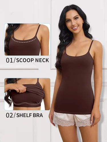 Miniatura 119 de Camisa Attraco de algodón, con tirantes estilo espagueti, con brasier incorporado, 2 paquetes, para mujer
