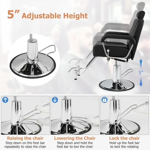 Miniatura 6 de Giantex Silla de peluquería reclinable, silla de salón para estilista, respaldo reclinable, giro de 360 grados, ajuste de altura, bomba hidráulica