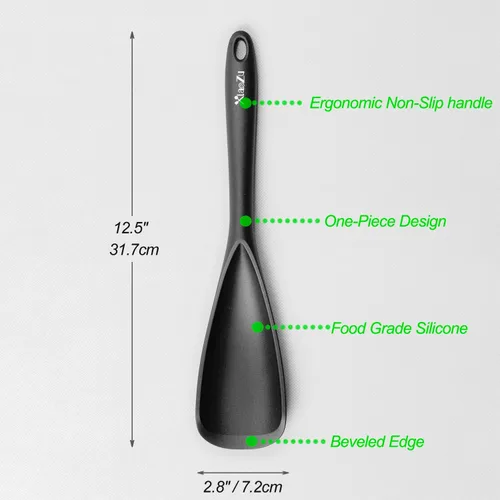 Miniatura 2 de Cuchara de espátula de silicona, ideal tanto para cocinar como para servir, silicona negra mate duradera sin BPA, diseño sin costuras, segura