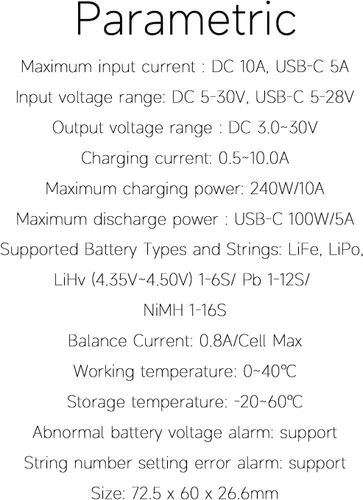 Miniatura 9 de ISDT Cargador de batería Lipo 608PD, DC 240 W/10 A, USB C PD 100 W/5 A, cargador inteligente para baterías RC, cargador de equilibrio para vida