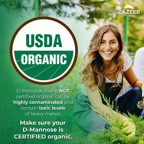 Miniatura 2 de Zazzee D-manosa orgánica USDA, 1000 mg por porción, 120 cápsulas veganas, suministro de 2 meses, sin OMG, soporte para el tracto urinario