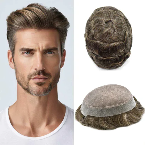 Miniatura 43 de Tupé para hombres, piezas de cabello humano real, sistema de unidades de cabello natural, línea capilar natural, pieza de repuesto para hombres