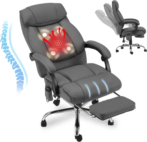 Miniatura 13 de HOMREST Silla de oficina climatizada con masaje vibratorio, silla de escritorio ejecutiva ergonómica con reposapiés retráctil y soporte lumbar