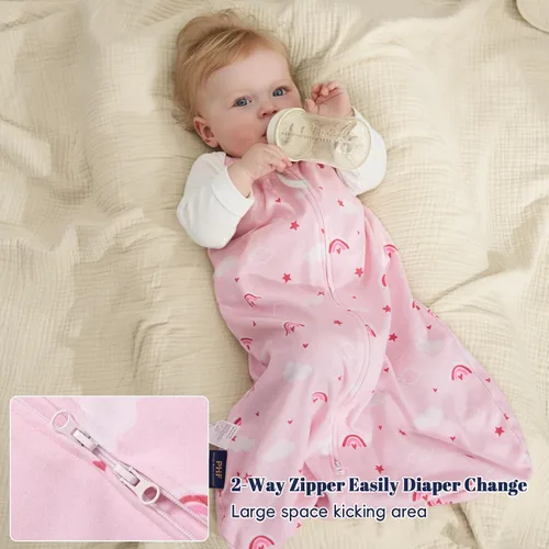 Miniatura 5 de PHF Saco de dormir de algodón 100% orgánico para bebé, manta vestible para bebé de 0 a 6 meses, saco de dormir infantil con cremallera de 2 vías