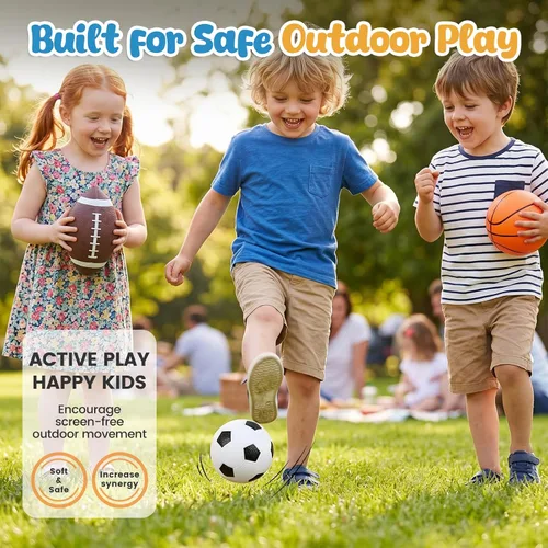 Miniatura 6 de Shindel Paquete de 3 pelotas deportivas, pelota de fútbol de 5 pulgadas, baloncesto y balones de fútbol americano de 7 pulgadas para niños
