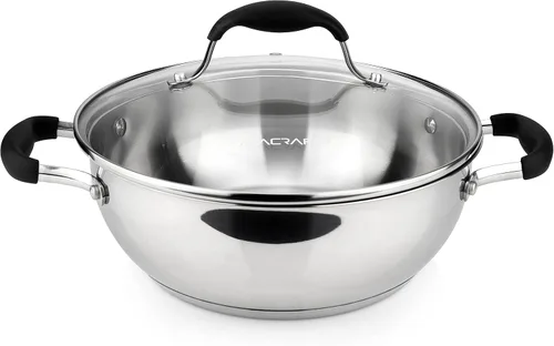 Miniatura 7 de AVACRAFT Sartén de Acero Inoxidable 18/10 para Uso Diario, Sartén Wok con Base de Cinco Capas, Sartén de Chef con Tapa de Vidrio, Sartén Multiusos