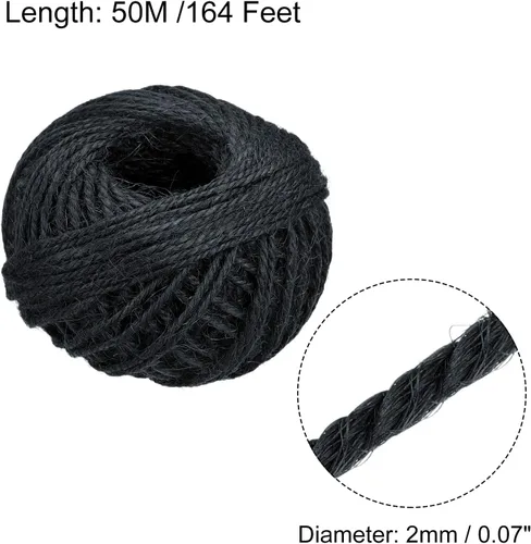 Miniatura 2 de MECCANIXITY Cuerda de yute de 164 pies de 0.079 in, cuerda de yute, cuerda de yute natural, color negro, para manualidades, jardinería, agrupación