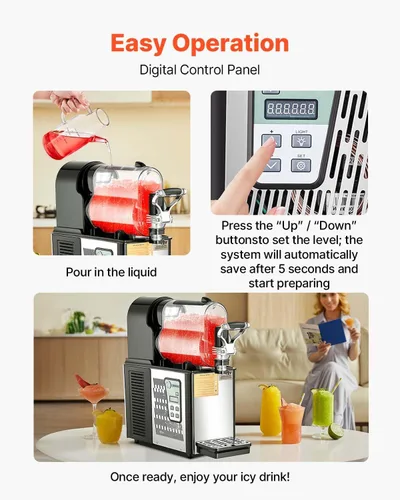 Miniatura 5 de VEVOR - Máquina comercial para hacer bebidas heladas, tanque único de 3L×1, fabricante de bebidas congeladas de 12 tazas, máquina de batidos