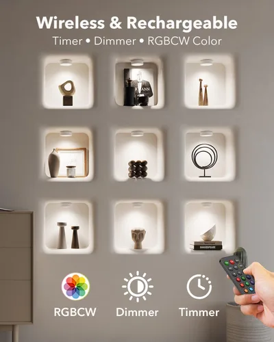 Miniatura 2 de Luces LED recargables de disco con control remoto, luces de botón con pilas de 2400mAh, luces adhesivas magnéticas para tocar, luz inalámbrica