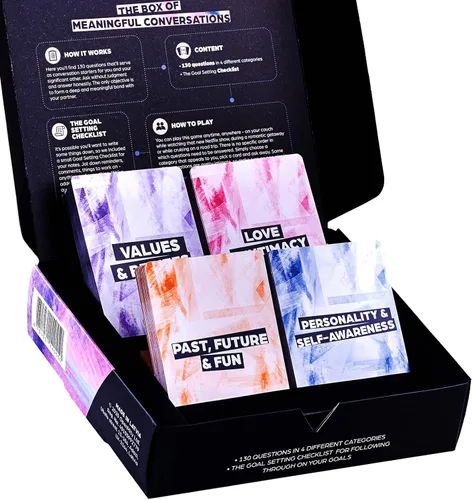 Caja de conversaciones significativas - Juego de iniciadores de conversación para parejas - Baraja de tarjetas de cita nocturna con 130 tarjetas de