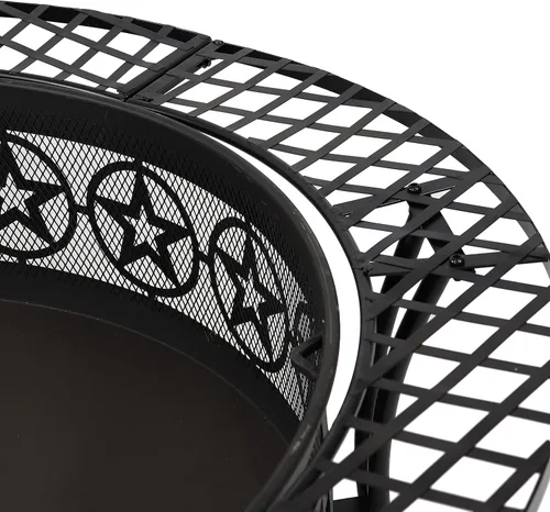 Miniatura 6 de Sunnydaze Mesa redonda de acero de 40 pulgadas con pantalla de chispas duradera y póquer, diseño portátil, color negro, cuatro estrellas