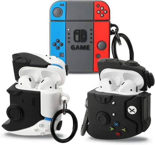 Miniatura 9 de [Paquete de 2] Gedicht para Airpods 2ª generación, divertida consola de juegos de dibujos animados 3D, diseño de caja de zapatos de silicona suave