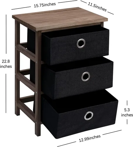 Miniatura 3 de Babion Juego de 2 mesitas de noche, mesitas de noche para dormitorio, mesita de noche con 3 cajones extraíbles, mesas auxiliares para dormitorio