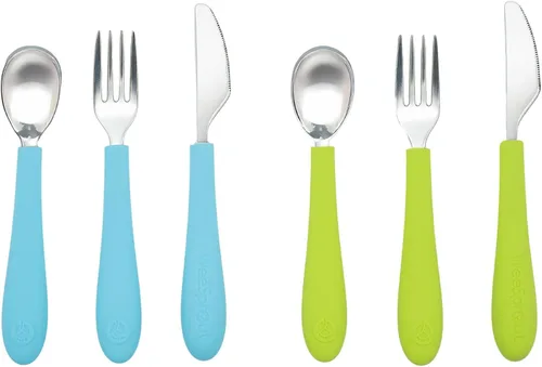 Juego de utensilios de acero inoxidable para niños, kit de cubiertos de grado 18/8 de primera calidad, 2 cucharas, 2 tenedores y 2 cuchillos para