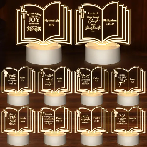 Miniatura 8 de VIHOSE 10 juegos de regalo cristiano a granel para mujeres, luz nocturna de acrílico inspiradora religiosa con versículos bíblicos grabados