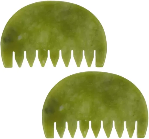 Miniatura 9 de Healifty Masajeador de cuero cabelludo con peine de jade, peine masajeador de cabello de jade verde natural para masaje de cabeza y relajación