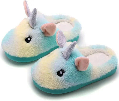 LIJIUZGO Pantuflas para niñas pequeñas, zapatos de casa mullidos para niños pequeños