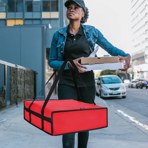 Miniatura 6 de Bolsa de entrega de pizza aislada para llevar caliente, calentador de transporte de 20 x 20 x 6 pulgadas, bolsa aislada para entrega de alimentos