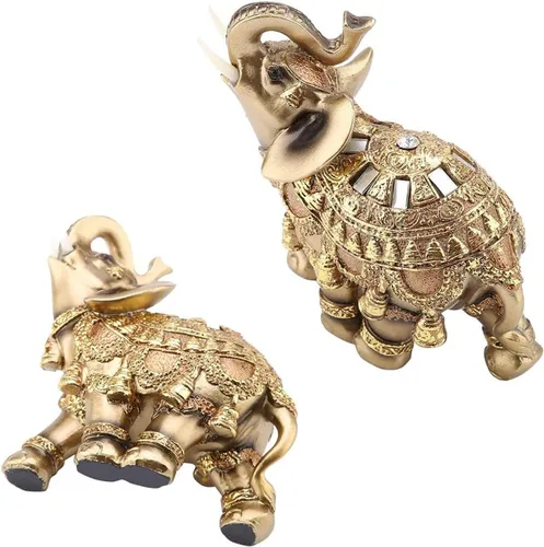 Miniatura 4 de Estatua de elefante de poliresina dorada, escultura, tronco, riqueza, figurita coleccionable, regalo, decoración del hogar, adorno de Feng Shui