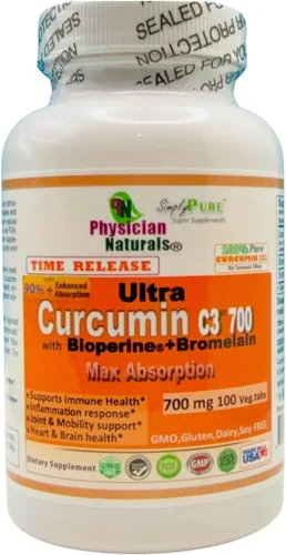 Ultra Curcumina Tiempo Liberación w Bioperine 700mg 120 Pestañas MAX Absorción