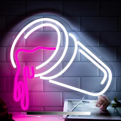 Moodion - Letrero de neón de doble taza para decoración de pared, letreros de luces LED de neón rosas regulables para bar y cueva de hombre, cup