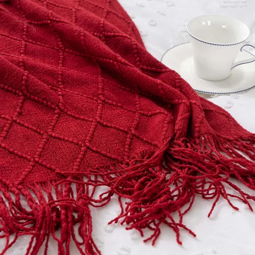 Miniatura 6 de BATTILO HOME Manta roja decorativa de Navidad para sofá, mantas boho para el pie de la cama, mantas decorativas rojas para sofá y sala de estar, 50