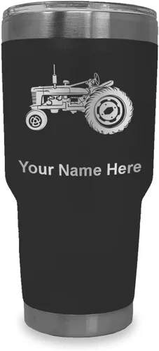 Miniatura 29 de LaserGram Vaso aislado al vacío de 20 onzas, Old Farm Tractor, grabado personalizado incluido (negro)