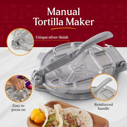 Miniatura 3 de Estrella - Prensa de tortillas de hierro fundido de 7.5 pulgadas – Tortilla resistente para tortillas de maíz y harina, Tostonera y Prensa