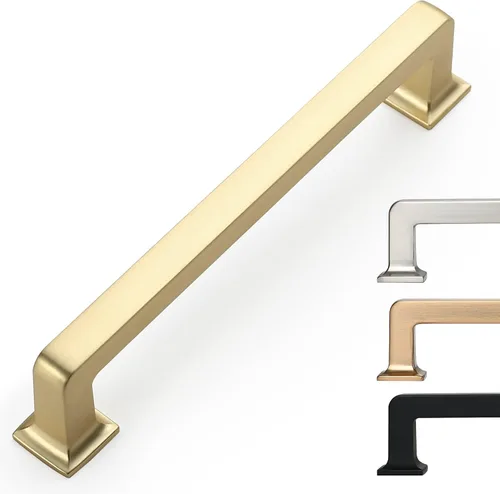 Miniatura 18 de 9BUILD Paquete de 6 pomos de latón cepillado de 1.2 pulgadas para gabinetes, pomos dorados para cajones, perillas cuadradas para gabinetes