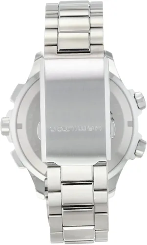 Miniatura 3 de Hamilton Khaki Aviation X-Wind GMT Reloj de cuarzo suizo con cronógrafo de 1.811in, esfera azul, pulsera de acero inoxidable plateada
