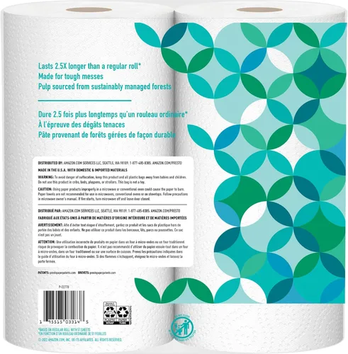 Miniatura 2 de Presto! Toallas de papel, 128 hojas, 6 rollos Flex-a-Size Rollo familiar 3 paquetes de 2 Blanco