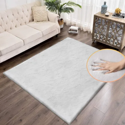 Miniatura 3 de ORINOVA Alfombras de Área Lavables 5x8 Alfombras para Sala de Estar Gris Plateado Alfombra de Piel Sintética de Conejo para Dormitorio Alfombra