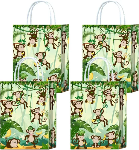 Tyndallrays 16 bolsas de regalo de mono para suministros de fiesta de cumpleaños, aperitivos de regalo, dulces para niños y adultos, decoraciones