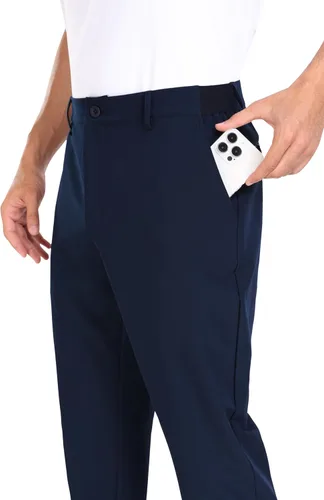 Miniatura 5 de MoFiz Pantalones de golf ajustados para hombre, con 2 bolsillos con cremallera, ligeros, elásticos, casuales, para viajes, trabajo, para hombre