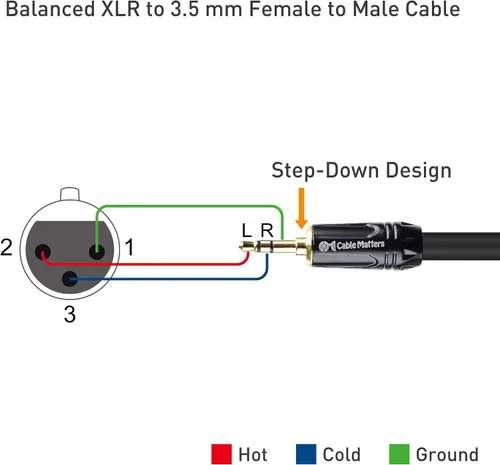 Miniatura 2 de Cable Matters Cable XLR de 0.138 in a XLR – 6 pies, macho a hembra 1/8 a XLR, cable XLR hembra a 0.138 in para DSLR, videocámara DV, grabadora