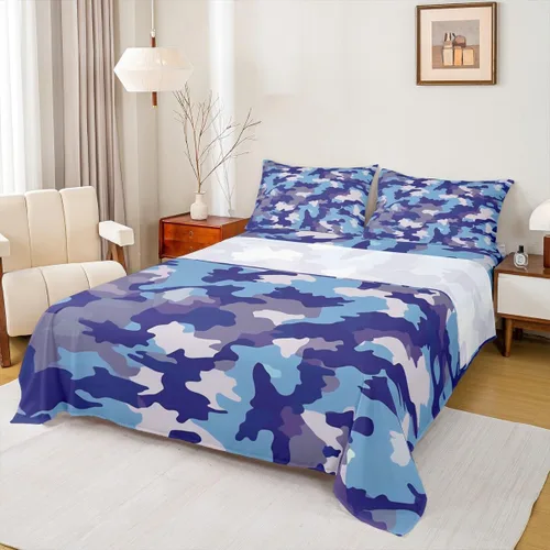 Miniatura 33 de Juego de sábanas con estampado camuflaje de la bandera estadounidense tamaño King, de Castle Fairy. Juego de ropa de cama de lujo de microfibra