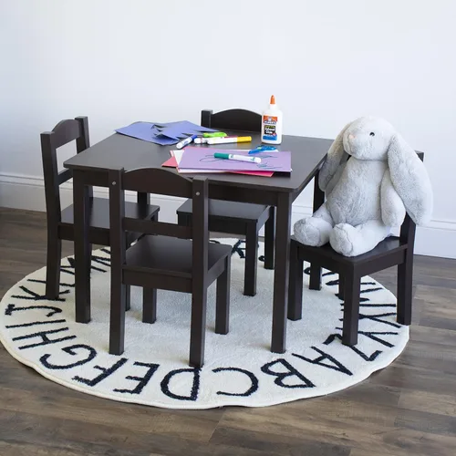 Miniatura 2 de Humble Crew Juego de mesa y 4 sillas de madera para niños, color espresso - Juego de mesa y silla para niños pequeños y niños para artes