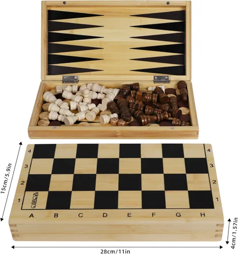 Miniatura 5 de TOWO - Juego de ajedrez 3 en 1 de backgammon de ajedrez – Tablero de ajedrez plegable de madera, juego de mesa portátil de viaje familiar para niños