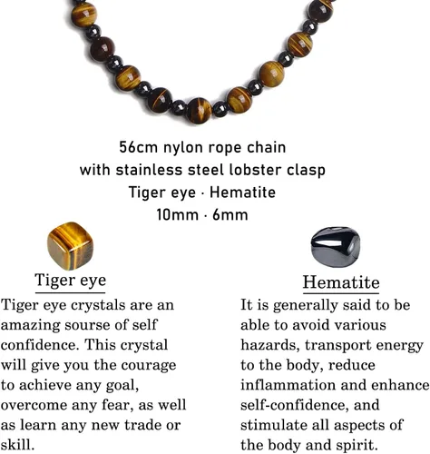 Miniatura 3 de Collar de Cristales Curativos de Obsidiana Negra con Cuentas de Ojo de Tigre y Hematita – Collar de Triple Protección para Hombres y Mujeres