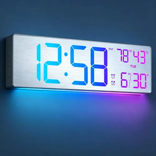 Miniatura 11 de Reloj de Pared Digital Grande de 18.5" con Control Remoto, Relojes Digitales con Pantalla LED Grande con Luz Nocturna, Alarma, Cuenta Regresiva