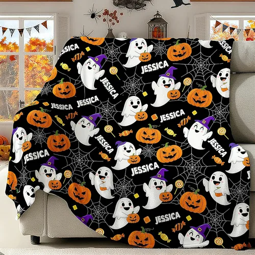 Miniatura 12 de D-Story Manta de vellón de Halloween, manta de calabaza de otoño para sofá, cama, habitación, regalos de Acción de Gracias para niños y adultos, 50