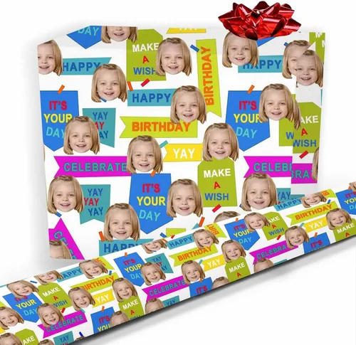 Miniatura 23 de Papel de regalo personalizado, divertido papel de regalo para cara, foto, nombre, Día del Padre, rollo de regalo para papá, hombres, mujeres, niños
