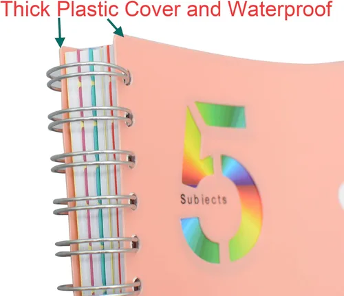 Miniatura 6 de Cuaderno de 5 asignaturas, 1 pieza en azul oscuro de 10 pulgadas x 7 pulgadas B5 en espiral con cubierta de plástico impermeable y suave, 300