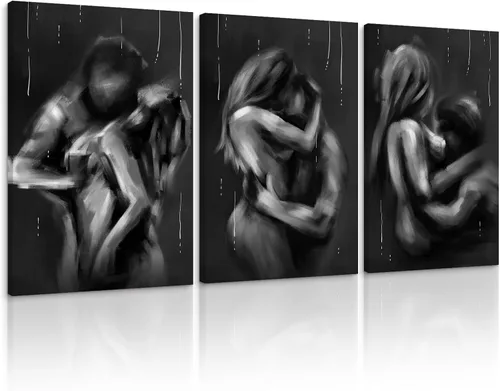 Miniatura 47 de Novatique 3 piezas de arte de pared sexy en blanco y negro para parejas desnudas, decoración de pared abstracta de amor para mujeres y hombres, arte